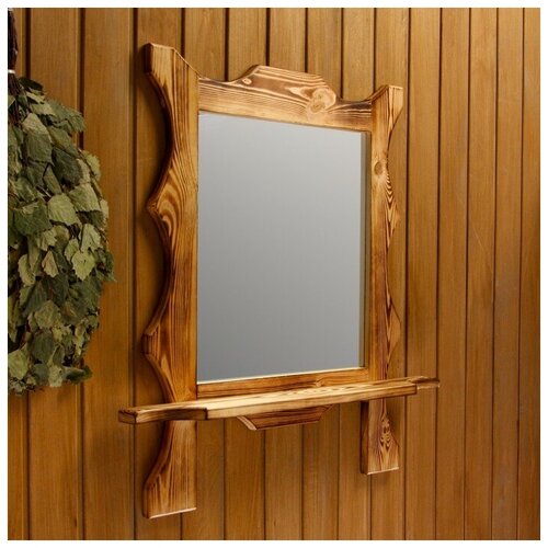 Зеркало резное "Квадрат" с полкой, обожжённое, 53×53×15 см