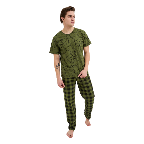 Трикотаж с любовью Костюм домашний (футболка, брюки) мужской, цвет зелёный, размер 58
