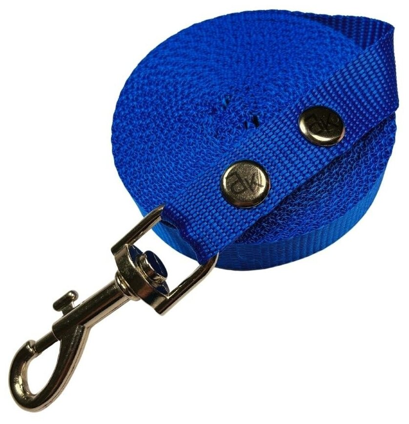 Поводок для собак нейлоновый 7 м х 20 мм голубой (до 35 кг) / поводок нейлоновый с карабином / поводок для прогулок и дрессировок собак