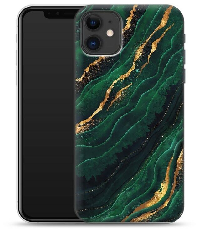 Дизайнерский силиконовый чехол для Айфон 11 / Iphone 11 Мрамор зеленое золото
