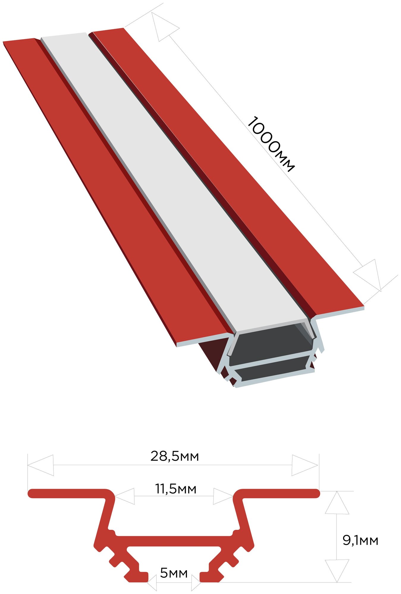 InterShiP Профиль алюминиевый для светодиодной ленты, угловой, красный, 1м (рассеиватель белый матовый) - фотография № 4