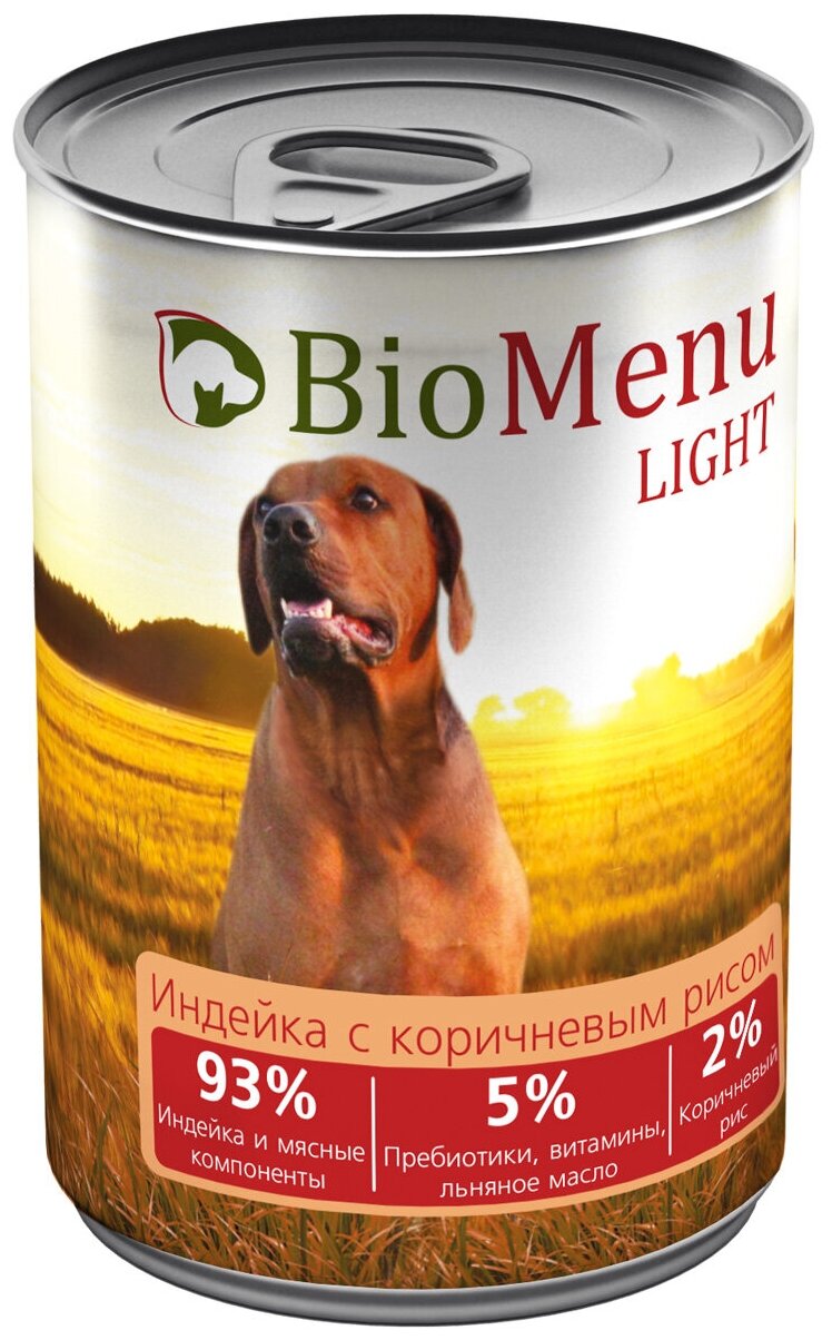 Влажный корм для собак BioMenu LIGHT Индейка с коричневым рисом 410г х 12шт