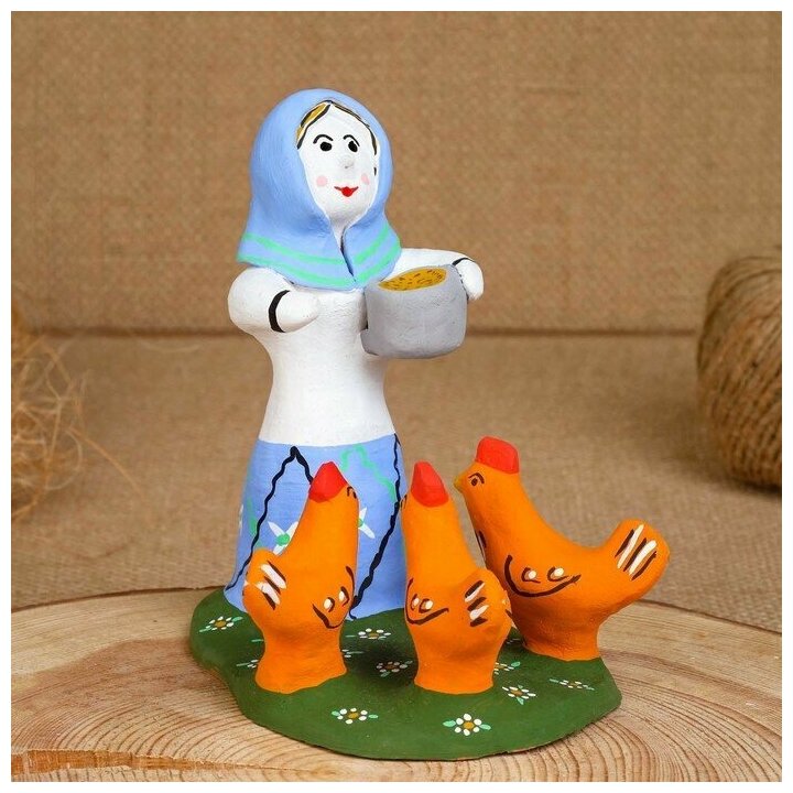 Сувенир «Баба с курами», 12×10×12 см, каргопольская игрушка