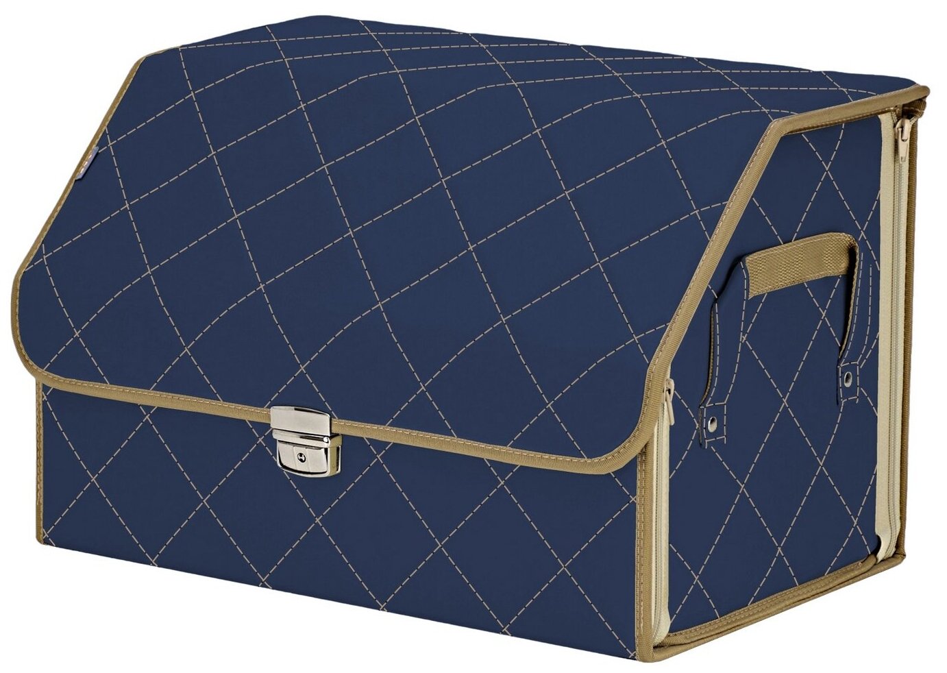 Органайзер-саквояж в багажник "Союз Премиум" (размер L). Цвет: синий с бежевой прострочкой Ромб.