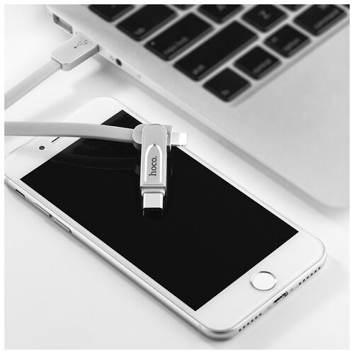 Кабель USB - 8 pin, Type-C, микро USB HOCO U24 TPE, 1.0м, 2.4A, 3 в 1, цвет: серебристый кабель usb apple 8 pin type c hoco u87 cool 2 in 1 20см плоский 2 4a алюминий силикон цвет белый