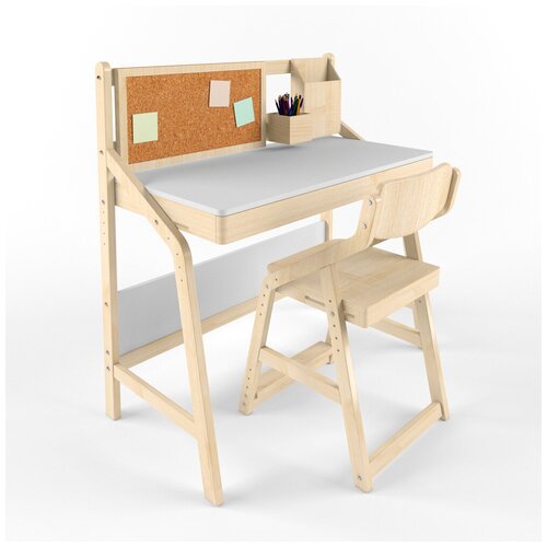 Детский набор растущий стол Уно и стул Робин ВУД (Комбо белый/ЛАК)