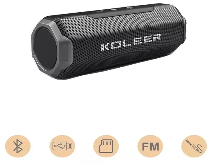 Колонка портативная, Koleer, super bass , Портативная колонка Bluetooth/USB/MicroSD/AUX/FM, черная