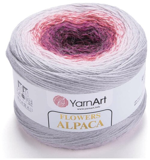 Пряжа YarnArt Flowers Alpaca (ЯрнАрт Фловерс Альпака) 1 моток цвет 408 Серый, Розовый, Бордовый, 20% альпака, 80% акрил, 250г, 940м