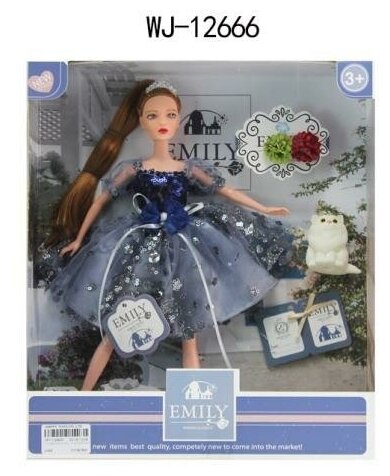 Кукла ABtoys Emily Синяя серия с белым котенком и аксессуарами, 30см WJ-12666