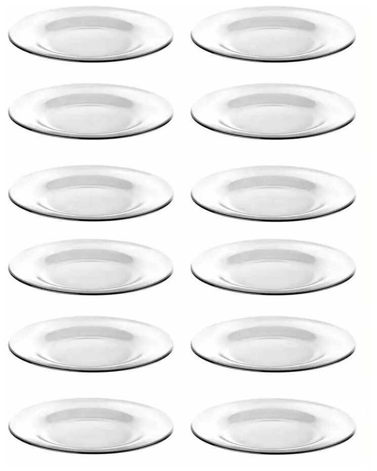 Набор закусочных (десертных) тарелок из прозрачного стекла, диаметр 19,5 см, 12 штук