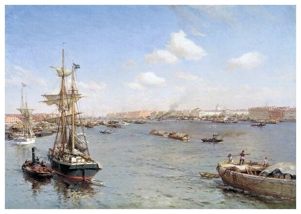 Репродукция на холсте Петербург. Вид на Неву (Petersburg. View of the Neva) Беггров Александр 43см. x 30см.