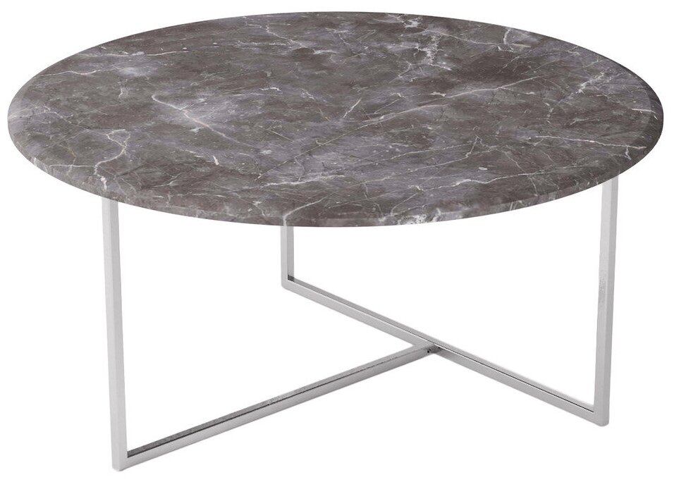 фото Стол журнальный Маджоре Серый мрамор/Хром 800x800x390