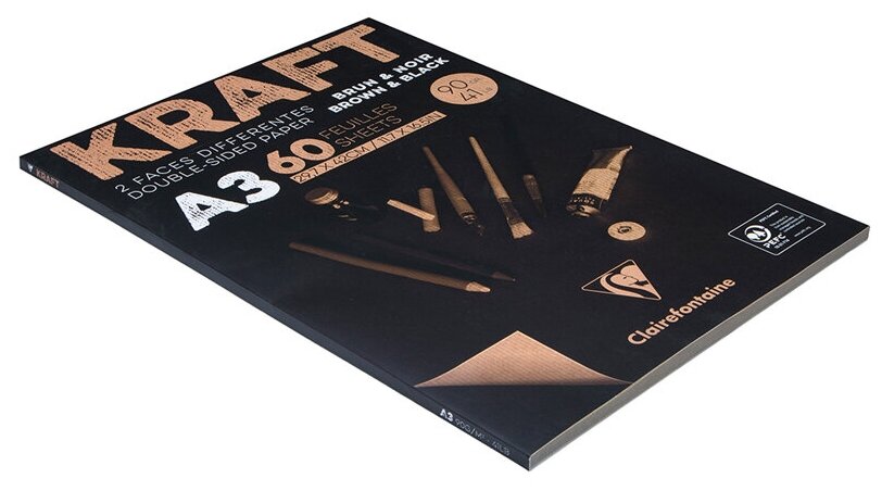 Блокнот-склейка Clairefontaine "Kraft" А3 60 л 90 г, верже, черный/крафт - фото №4