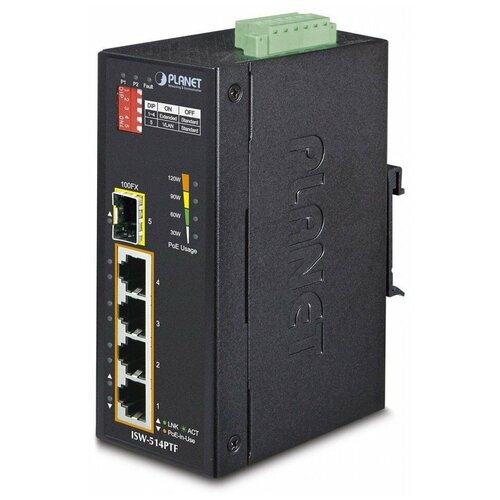 ISW-514PTF индустриальный PoE коммутатор для монтажа в DIN-рейку Planet ISW-514PTF 4 port poe switch for ip camera with 2 port 100m uplink 1 port sfp poe ethernet switch poe 52v switch