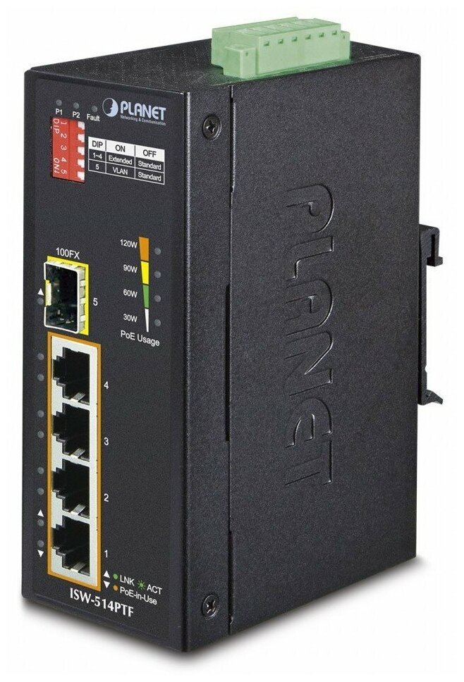 ISW-514PTF индустриальный PoE коммутатор для монтажа в DIN-рейку Planet ISW-514PTF 2103700₽