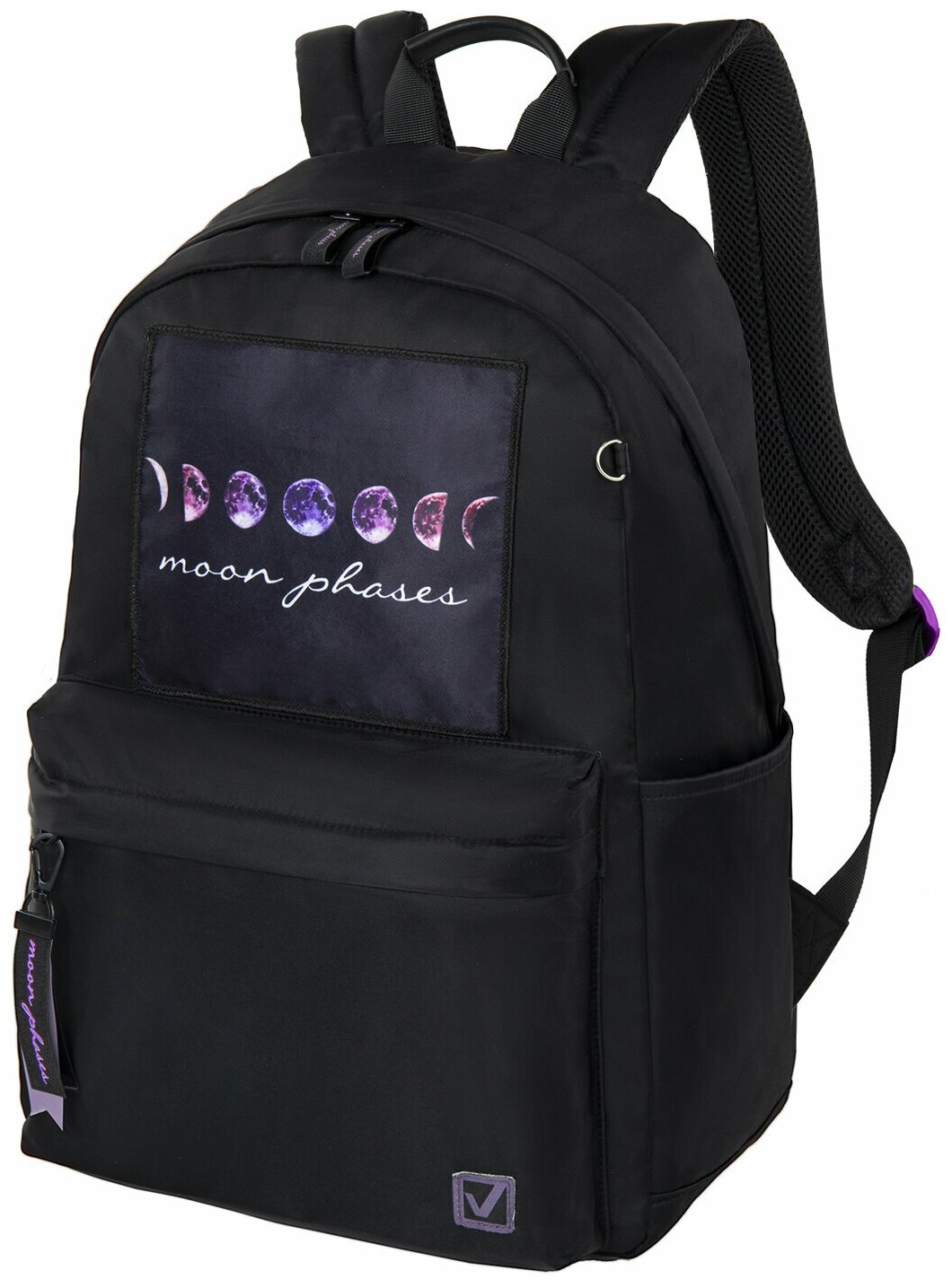 Рюкзак/ранец/портфель школьный / для девочки, вместительный, Brauberg Fashion City универсальный, потайной карман, Moon, черный, 44х31х16 см