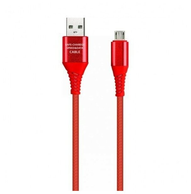 Кабель Smartbuy MicroUSB в рез. оплет. Gear 1м. мет. након <2А красн.(1/50)