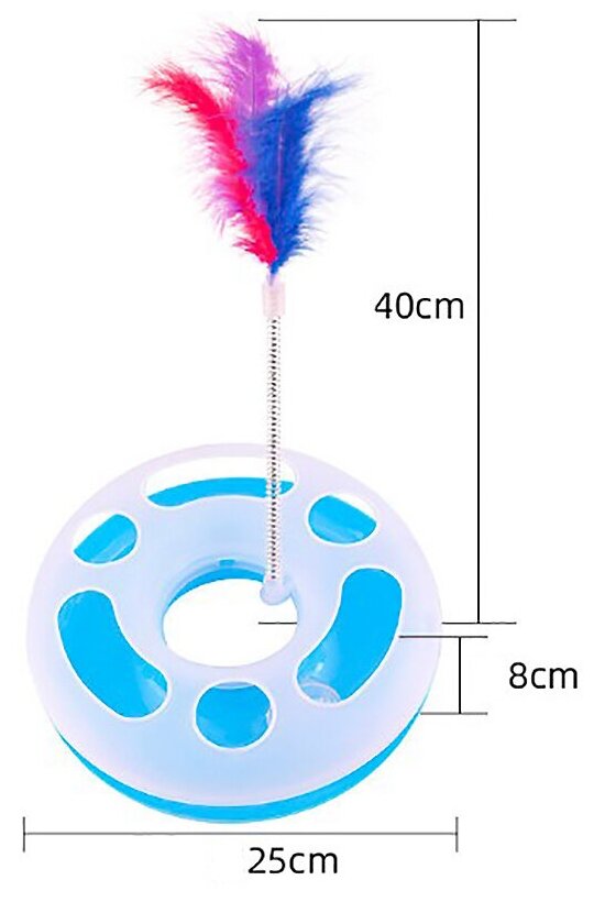 Игрушка для кошек Трэк пластиковый с мячиком и перьями на пружине - фотография № 8