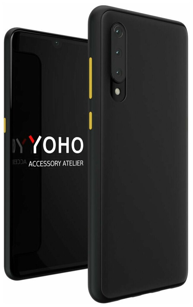 YOHO Чехол бампер для Xiaomi Mi A3 черный-желтый, защитный, противоударный, матовый