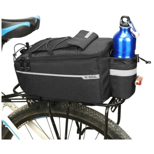 Водонепроницаемая задняя сумка для велосипеда со светоотражателем и отсеком для бутылки, 38x15,5x16 см, 10л - черная