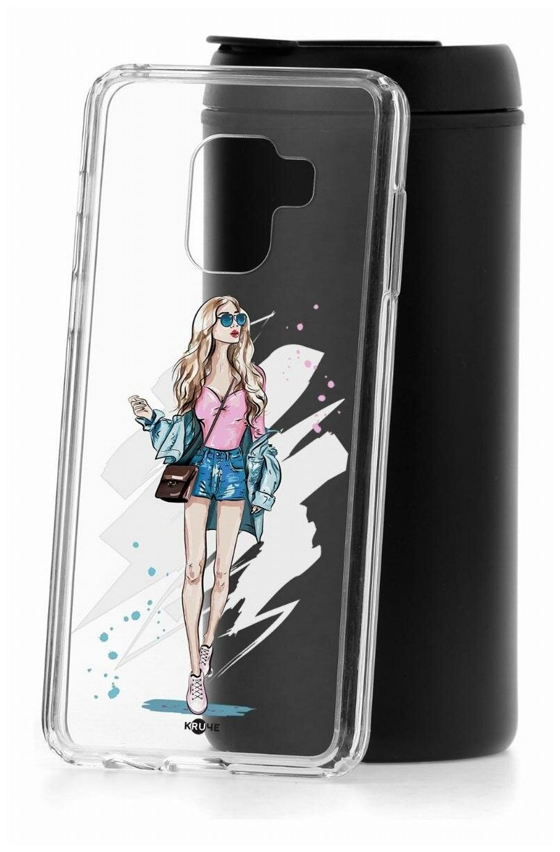 Чехол для Samsung Galaxy A8 2018 Kruche Print Fashion Girl, пластиковая накладка, силиконовый бампер с защитой камеры, защитный прозрачный с рисунком