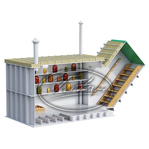 Пластиковый погреб титан - "Дачник" (пологая лестница). 2400х2000х2000