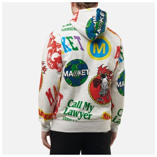 фото Мужская толстовка market monogram all over print hoodie серый , размер xl