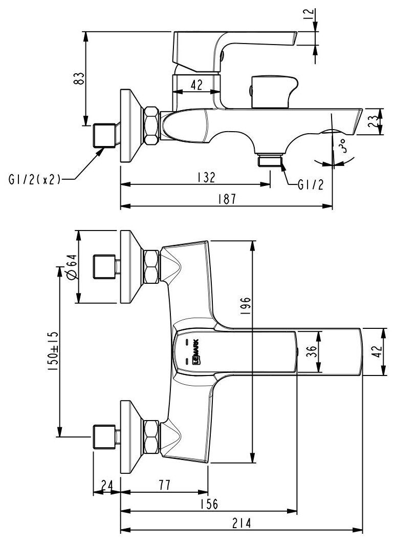 Смеситель Lemark Ursus LM7214BL для ванны