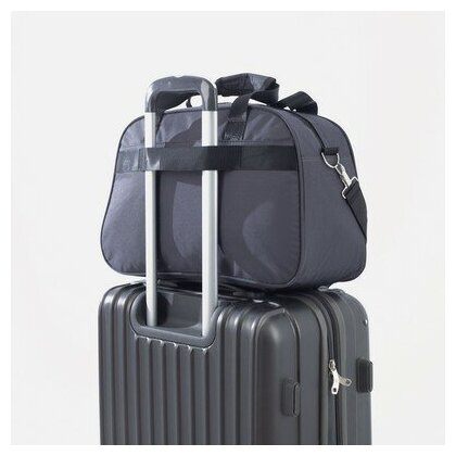 Сумка дорожная на молнии, 2 наружных кармана, держатель для чемодана, длинный ремень, цвет серый - фотография № 8