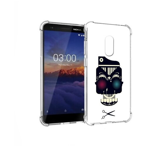 Чехол задняя-панель-накладка-бампер MyPads черно белый скелет с яркими глазами для Nokia 3.1 противоударный