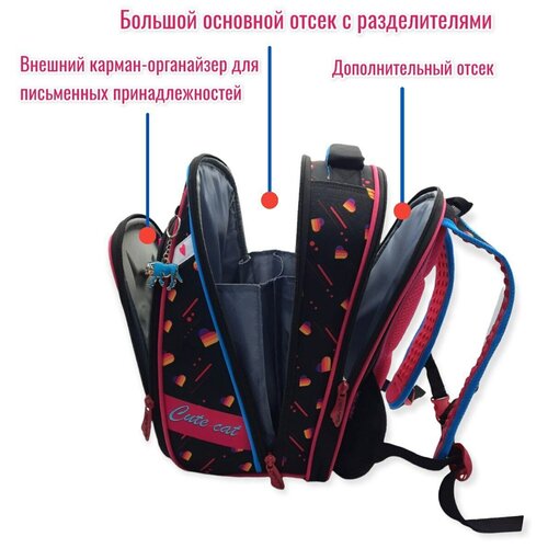 Школьный рюкзак для девочки Кошечка,Ранец школьный каркасный,Портфель школьный,Рюкзак для девочки,Ранец ортопедический,Рюкзак с 3Д рисунком.