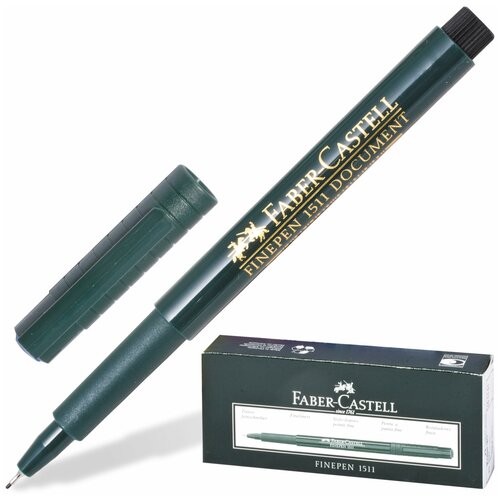 FABER-CASTELL Ручка капиллярная faber-castell finepen 1511 , черная, корпус темно-зеленый, линия 0,4 мм, 151199, 10 шт.