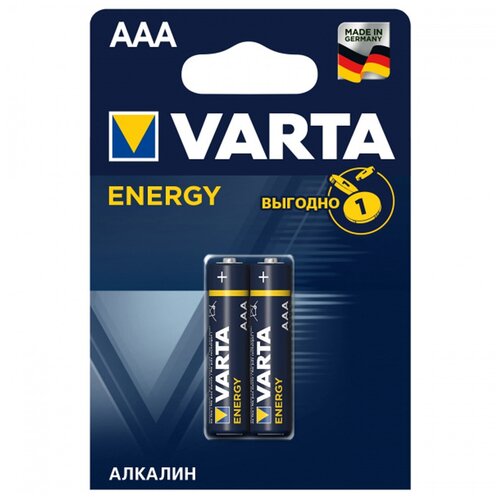 Батарейки VARTA LR03 AAA ENERGY 4103 алкалиновые (щелочные) мизинчиковые, 2шт, 1.5V батарейка алкалиновая varta energy 4103 lr03 4шт