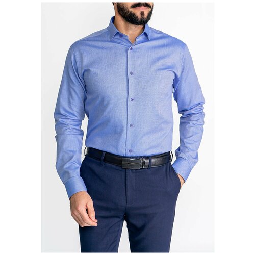 фото Рубашка мужская длинный рукав greg 223/131/3048/z/1, полуприталенный силуэт / regular fit, цвет синий, рост 174-184, размер ворота 44