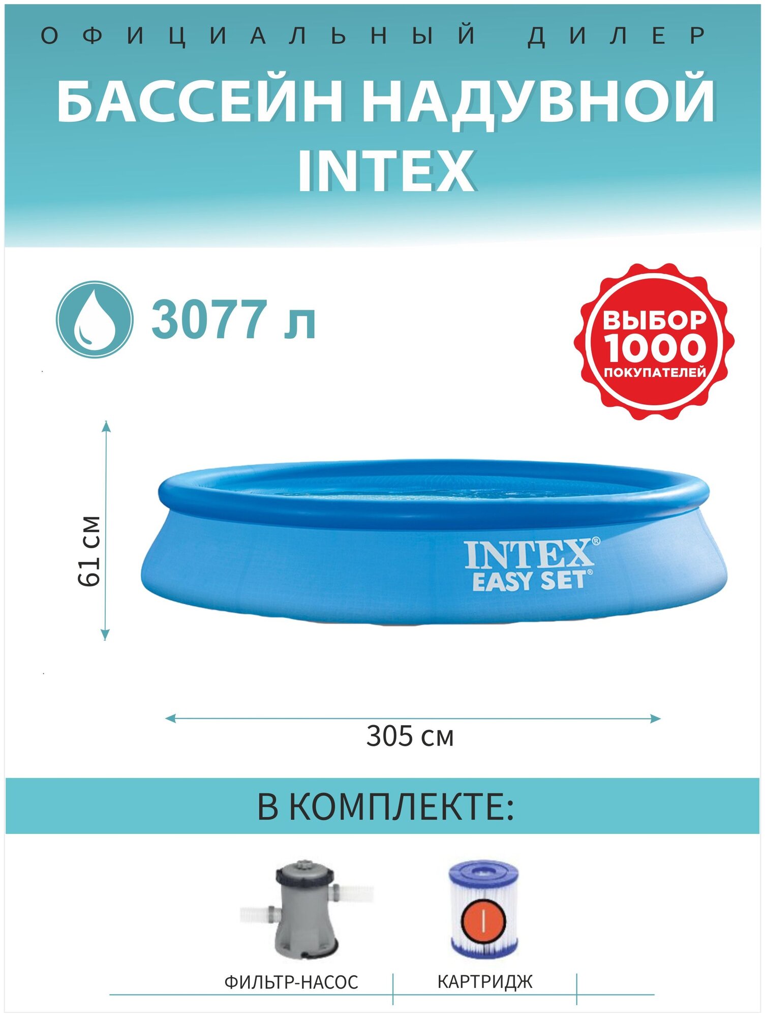 Бассейн INTEX EASY SET, 305х61см, фильтр-насос 1250л/ч, 3077л, 28118 - фото №2