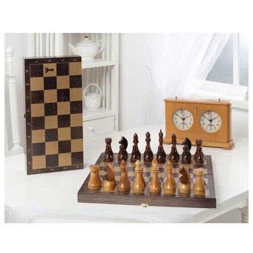 Шахматы гроссмейстерские объедовская фабрика игрушки деревянные с венге доской, рисунок золото