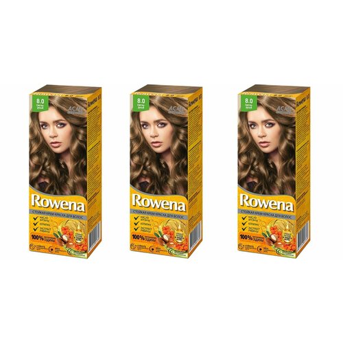 Стойкая крем-краска для волос Rowena, тон 8.0 светло-русый, 115 мл, 3 шт.