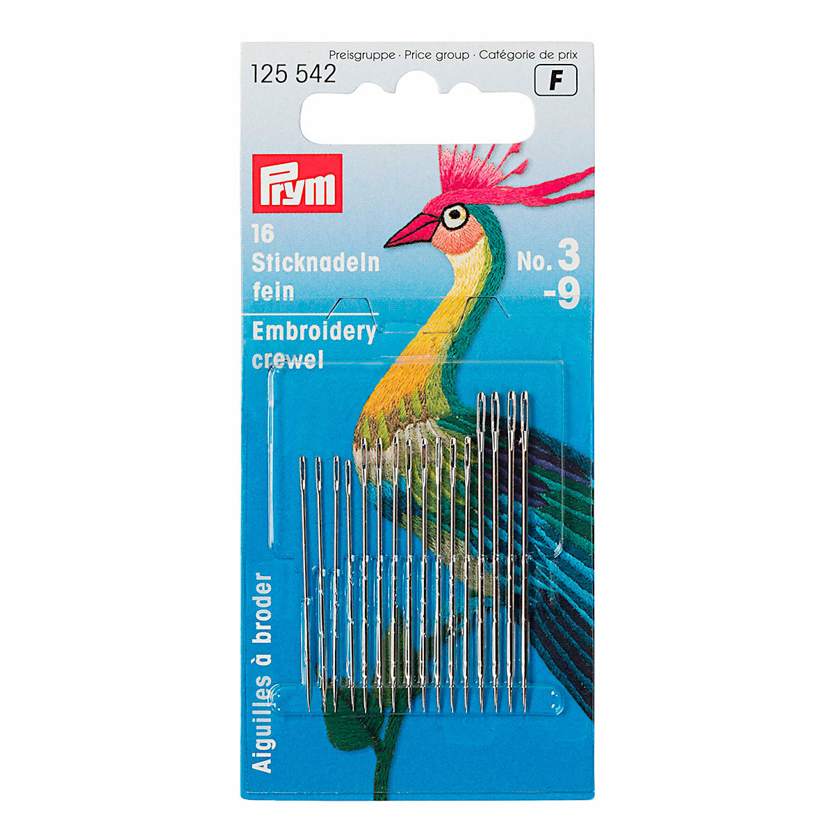 Иголки для шитья и вышивания ручные Prym Crewels № 3-9, 16 шт