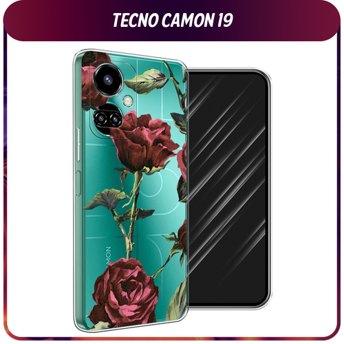 Силиконовый чехол на Tecno Camon 19/19 Pro 4G / Текно Камон 19/19 Про 4G Бордовые розы фон, прозрачный силиконовый чехол на tecno camon 19 19 pro 4g текно камон 19 19 про 4g розы на сером