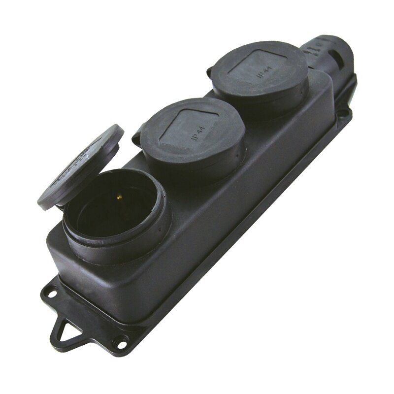 фото Розетка трехместная с заглушками каучук (270х67х54 мм, 2Р+РЕ, 16А, 250В, IP44)