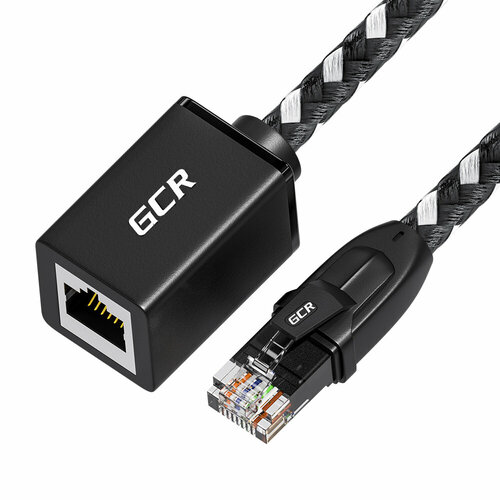 фото Удлинитель lan кабеля cat6 rj45 10 гбит/с для интернета (gcr-e502) черный, белый 1.0м