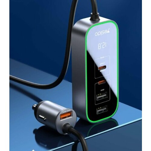 Автомобильное зарядное устройство Yesido Y53 Colorful Lights 3U2C 97W длина 150 см RGB Серый 2980₽