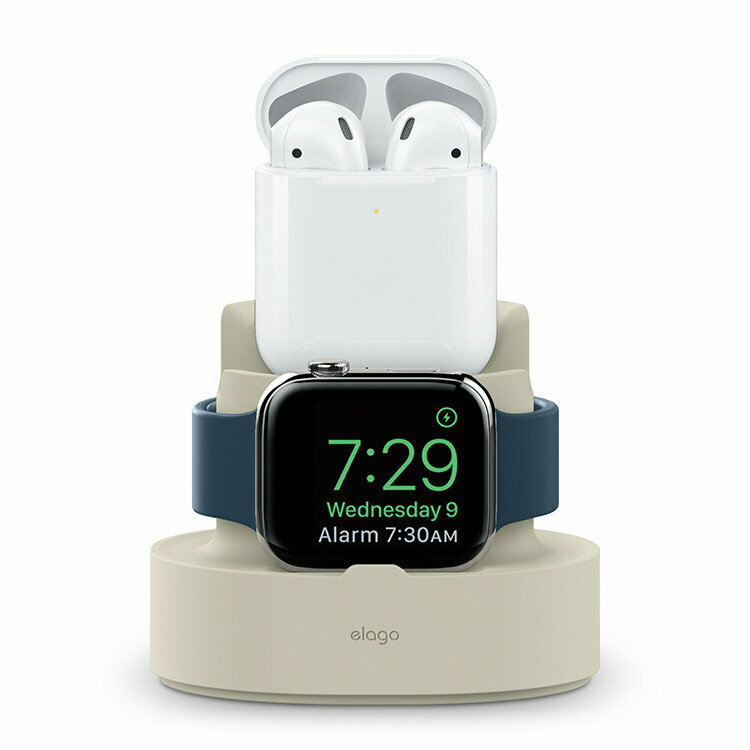 Подставка из плотного силикона Elago Mini Charging Hub для устройств Apple Airpods 1/2 и Watch, бежевый