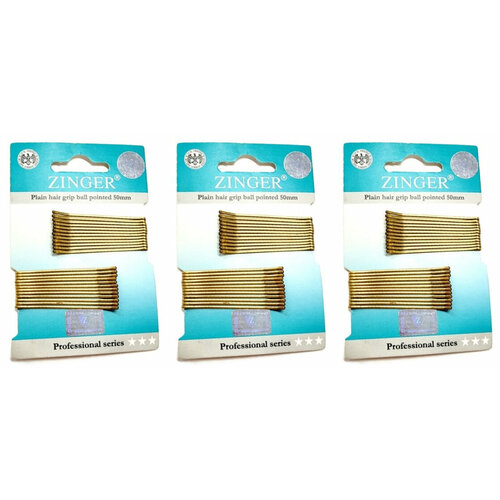 Невидимки прямые Zinger 50 мм закругленный наконечник 24 шт золотой 3 уп 828₽