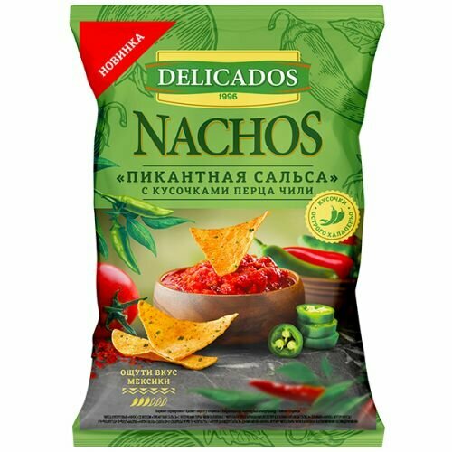 Delicados Чипсы кукурузные Nachos Пикантная сальса с кусочками чили, 150 г