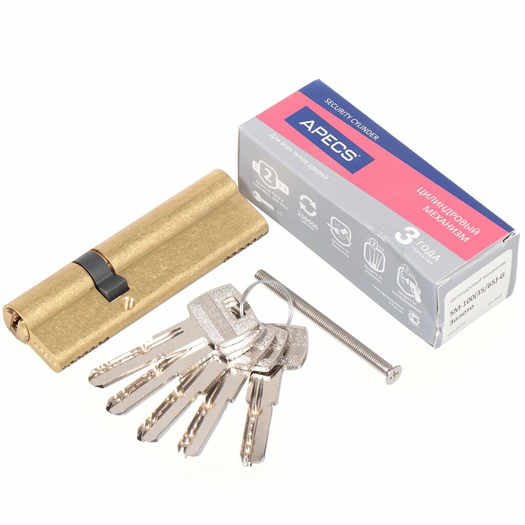 Личинка замка двери Apecs SM-100(35/65)-G 15702 100 мм золото