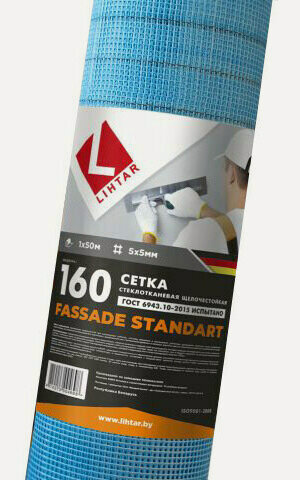 Изображение товара Стеклосетка штукатурная 5х5, 1мх50м, 160, синяя, FASSADE STANDART (4814273004698) (LIHTAR)