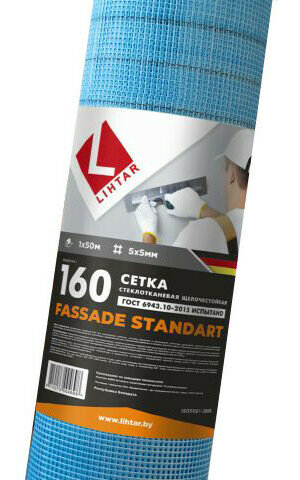 Стеклосетка штукатурная 5х5, 1мх50м, 160, синяя, FASSADE STANDART (4814273004698) (LIHTAR)