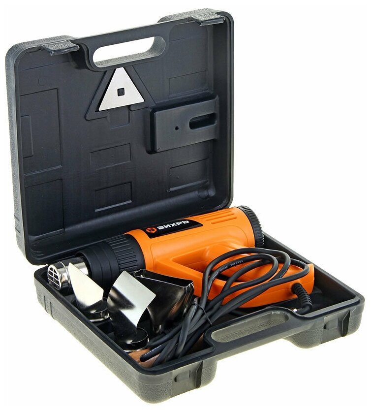 Термопистолет Вихрь ТП-2000, ступенчатая регулировка температуры, 4 насадки, защита от перегрева — фото 1