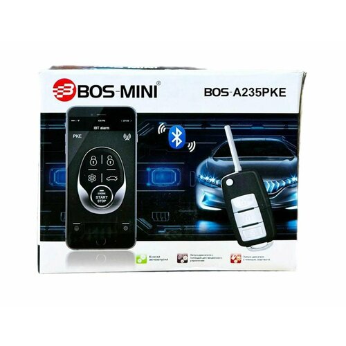 Автомобильная сигнализация c автозапуском Bos Mini с откидным ключом с односторонней связью Кнопка Старт Стоп двигателя 3700₽